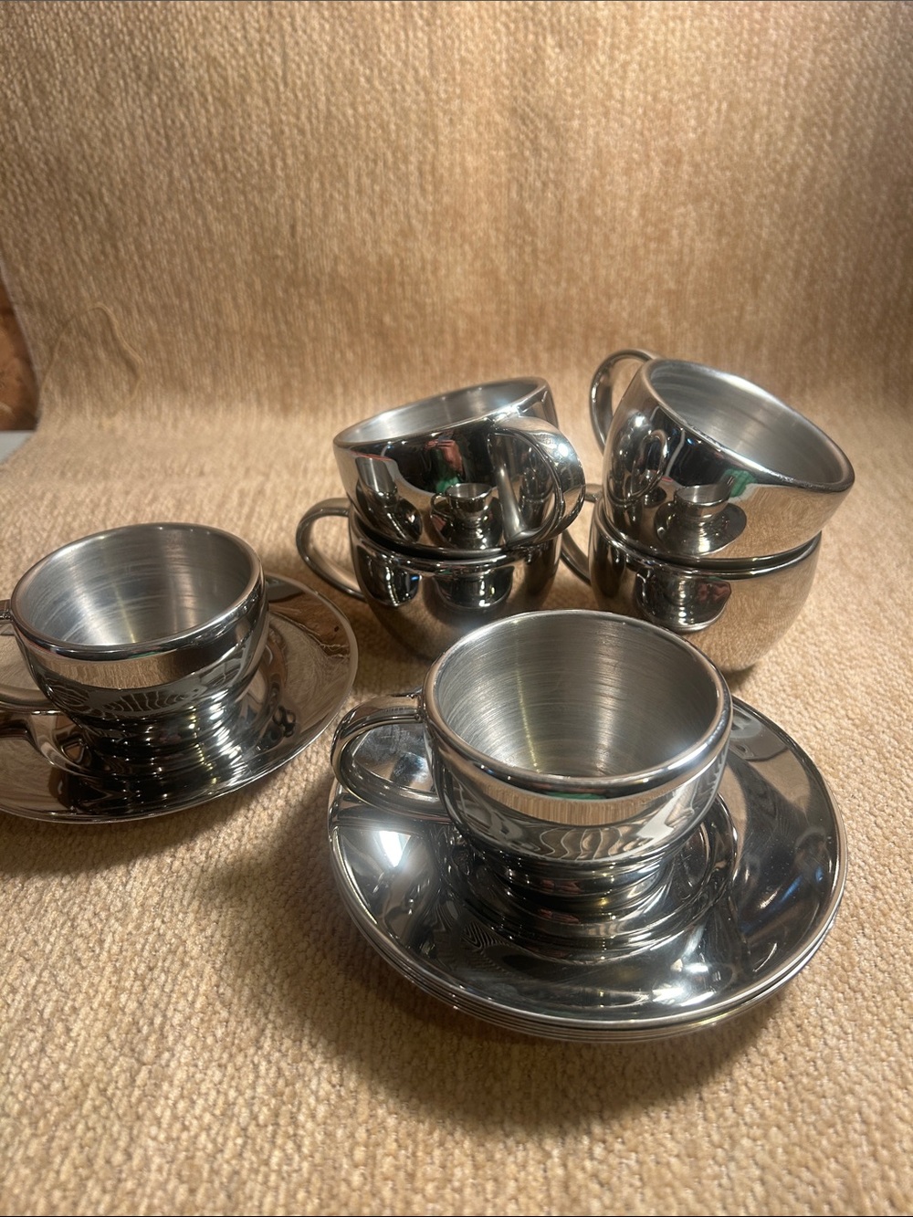 Stainless Steel Espresso Cup and Saucer Set - Silver